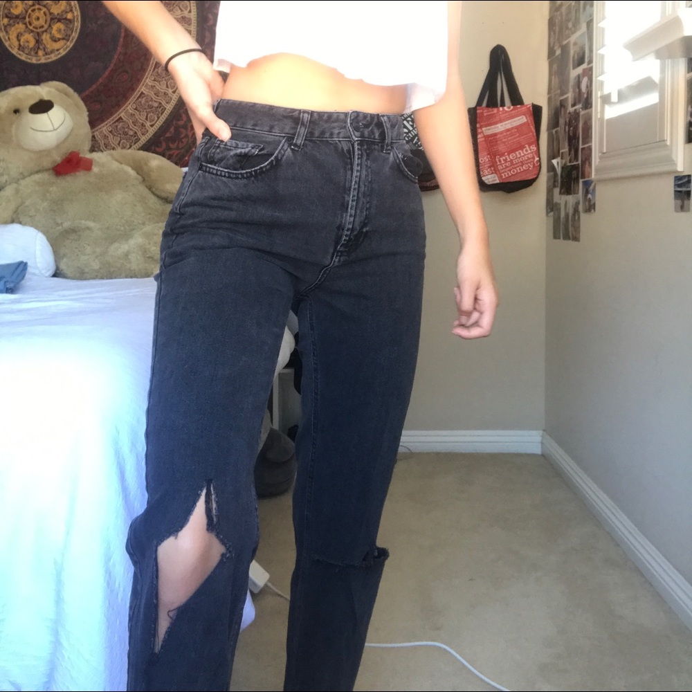 distressed black mom jeans